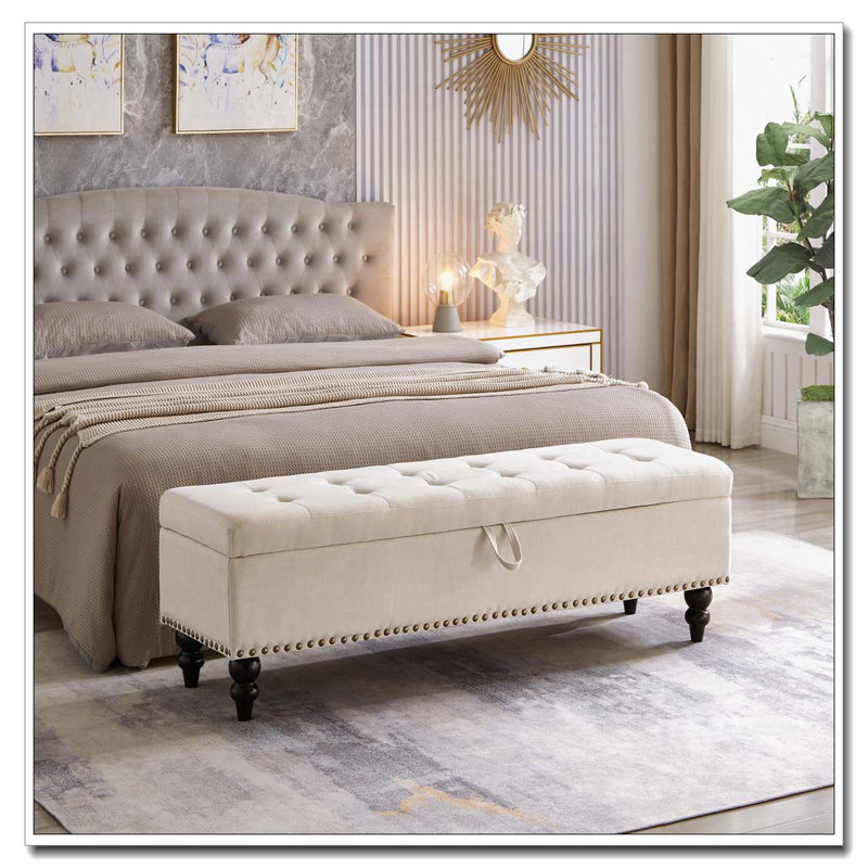 51.5"W Flip Top Storage Bed Bench, Beige