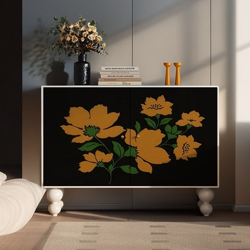 Two-door multi-function art accent cabinet, Ivory White