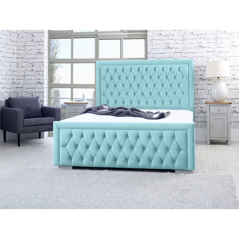 Kaori Upholstered Velvet Sleigh Bed, Single (3'), Teal