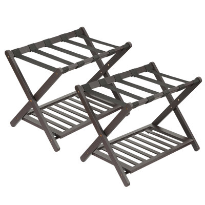 Ensemble de 2 valises pliantes en bambou, support de valise robuste avec tablette à 2 niveaux pour chambre d'amis et hôtel