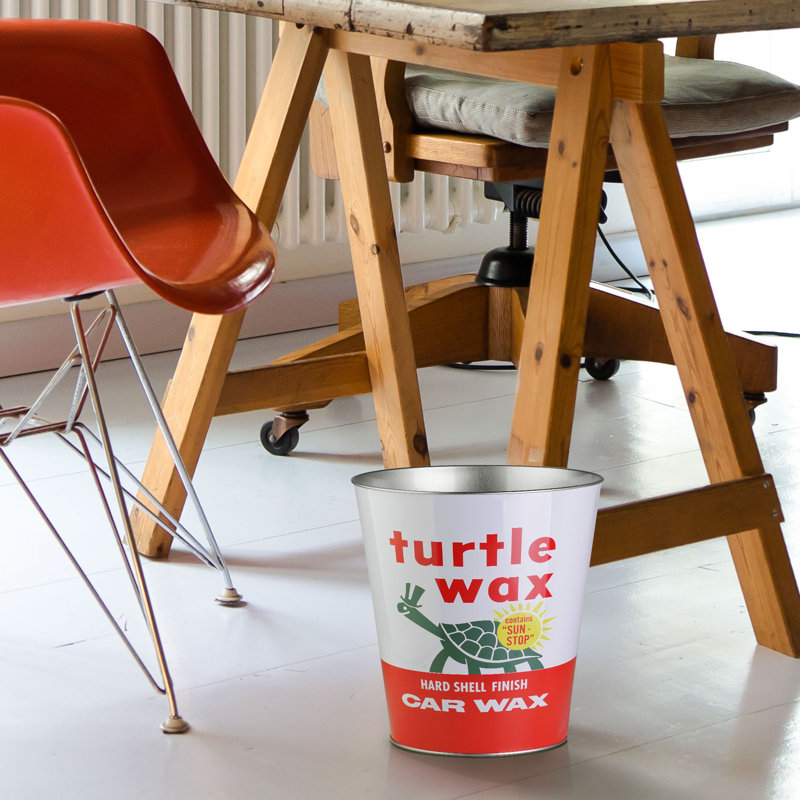 White and Red Metal Turtle Wax Office Trash Bin