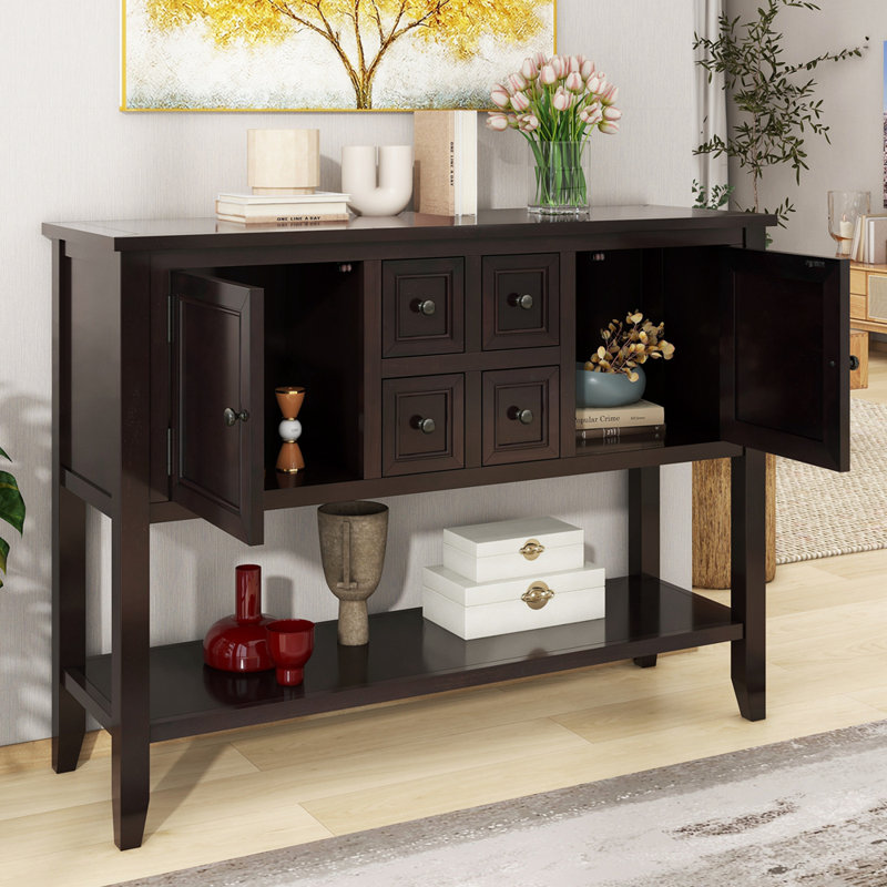Bouldin Storage Vintage Console Table with Four Small Drawers and Bottom Shelf for Living Rooms, Ample Storage Vintage Console Table