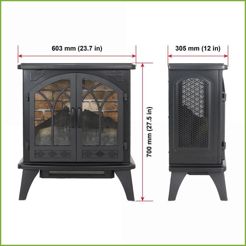 Indoor Fireplace Stove, 24” 3D Flame Electric Infrared Quartz with Remote | Freestanding | Antique Black