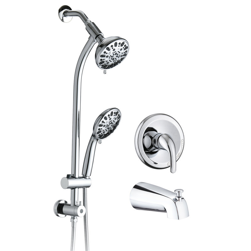 Shower With 7-Setting Dual Head And Stainless Steel Slide Bar, 1.8 Gpm, Wall Mount, 59" Hose, Advanced Construction Head, , Adjustable Spray Settings