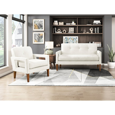 Salon moderne 2 pièces avec tissu en chenille beige, ressorts ensachés et pieds en bois massif, housses de siège amovibles, meubles rembourrés de 300 lb par pièce, coussins réversibles, structure, capacité