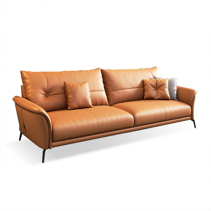 Causeuse coussin orange en cuir véritable, Orange, H 32,28 po x l 70,08 po x P 35,43 po