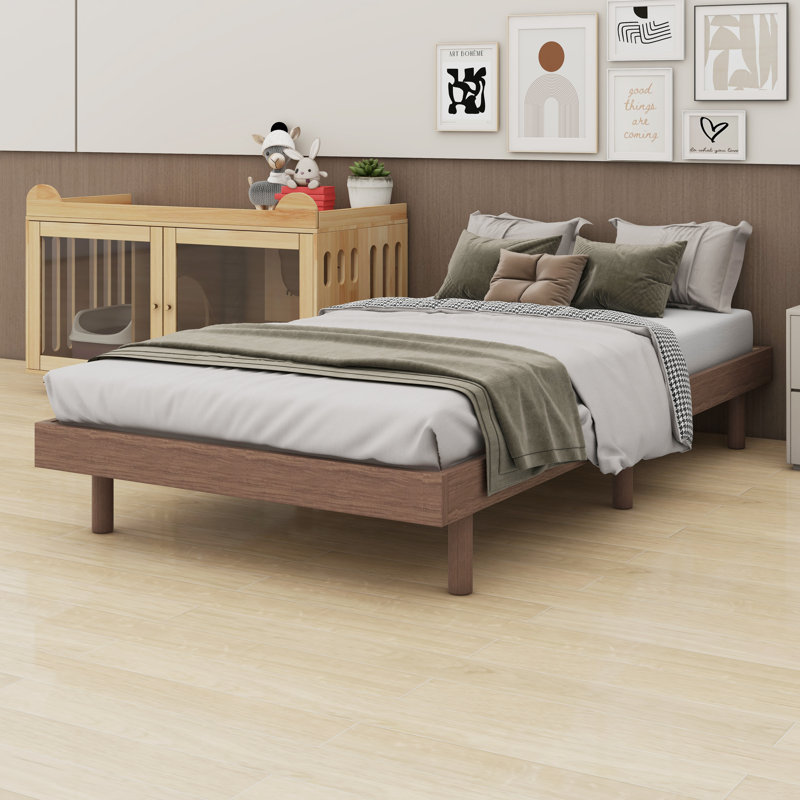 Base de lit plateforme flottante de conception moderne, Noyer, Lit simple