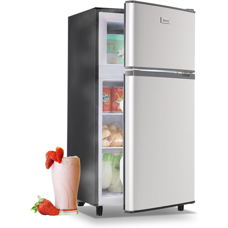 WANAI Coolife Preserving Portfolio 3.5 Cubic Feet Freestanding Mini Fridge with Freezer, Silver