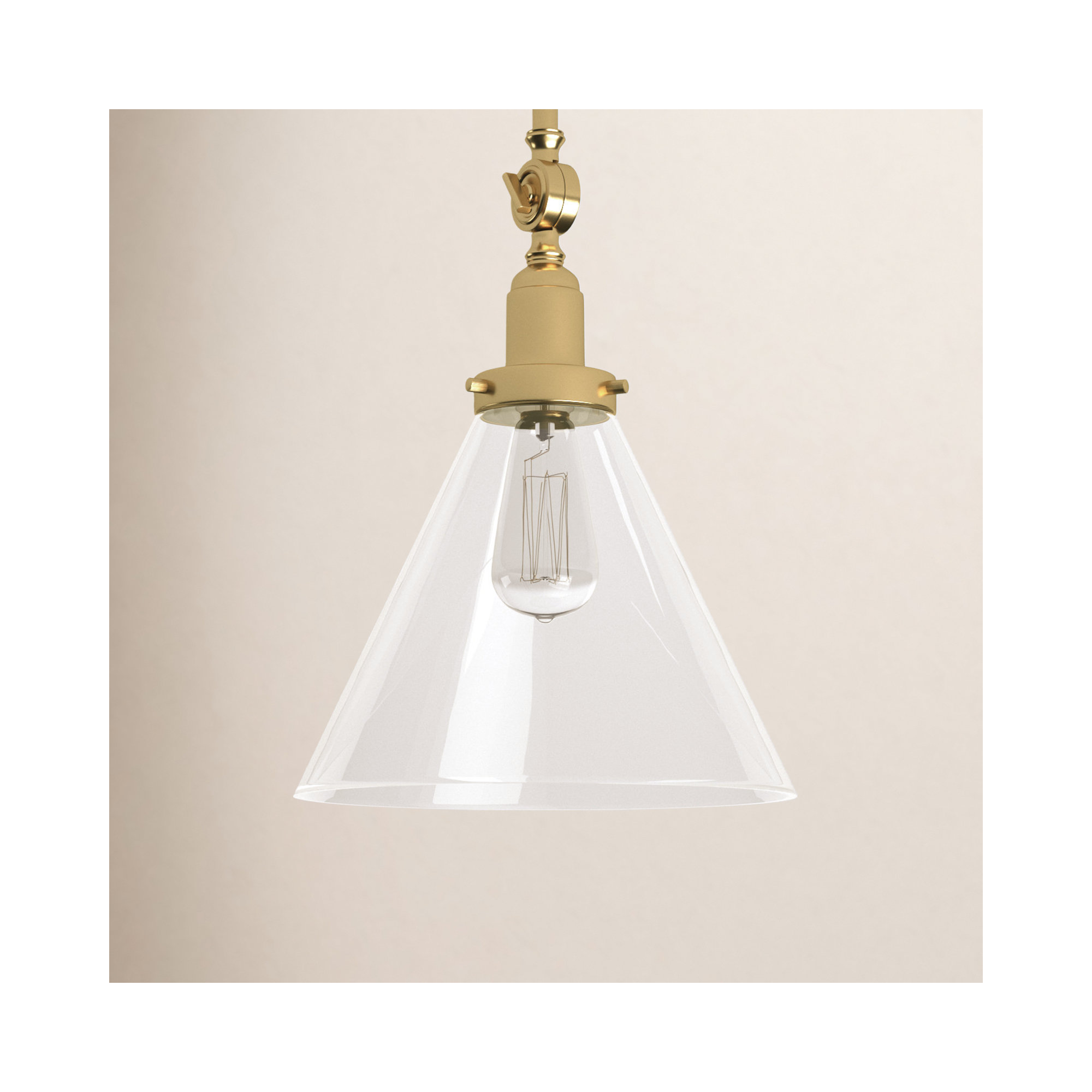 Catalina Single Light Glass Dimmable Pendant, Warm Brass