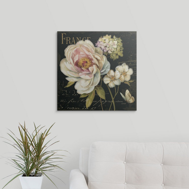 Publicité rétro «Musso Marche de Fleurs on Black» par Lisa Audit, H 20 po x l 20 po x P 1,5 po, Toile
