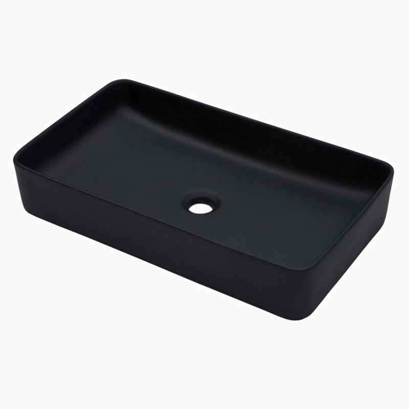 Hewei 13.5'' Black Ceramic Rectangular Vessel Bathroom Sink