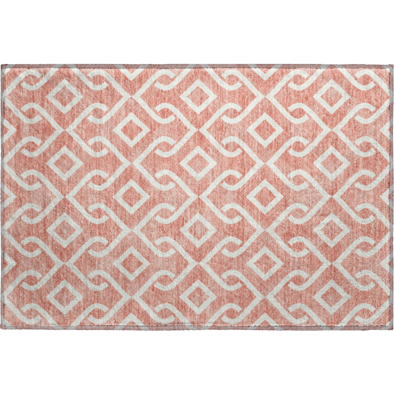 Premium Machine Washable Cerrito Salmon Rug, Rectangle 1'8" x 2'6"