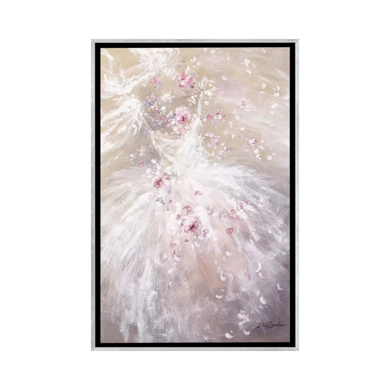 «Rose Dance II» par Debi Coules - reproduction d'art, H 26 po x l 18 po x 1,5 po, Encadrement argenté, Pas de tapis