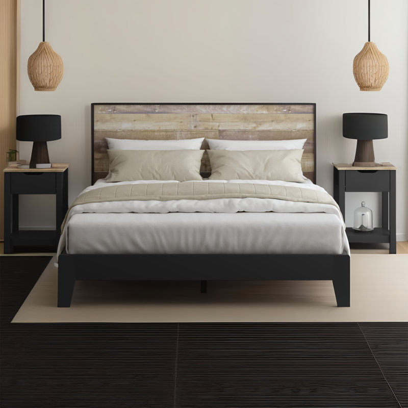 Allyannah 3 Piece Bedroom Set, PC Black/Industrial Oak