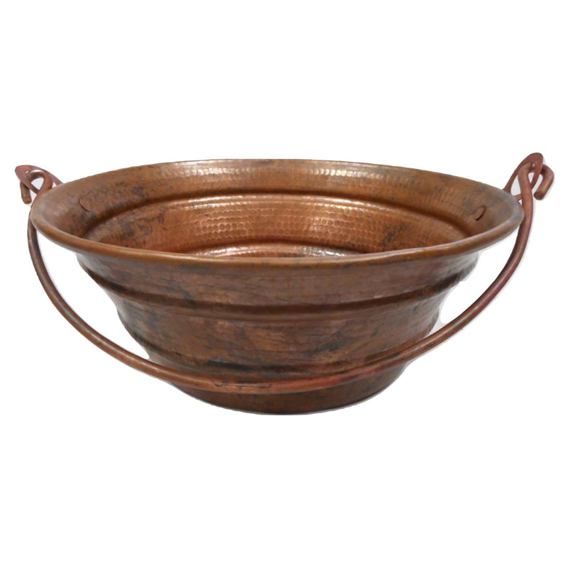 15" Rich Natural Copper Patina Vessel Bucket Bath Sink, Drain Included