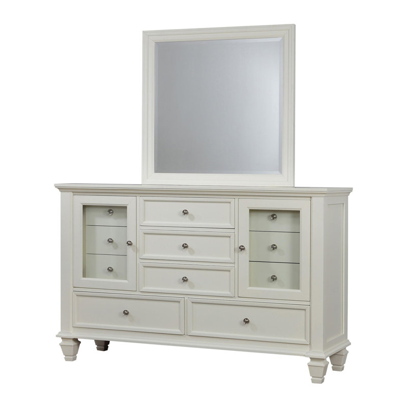 Commode 11 tiroirs avec miroir , Blanc