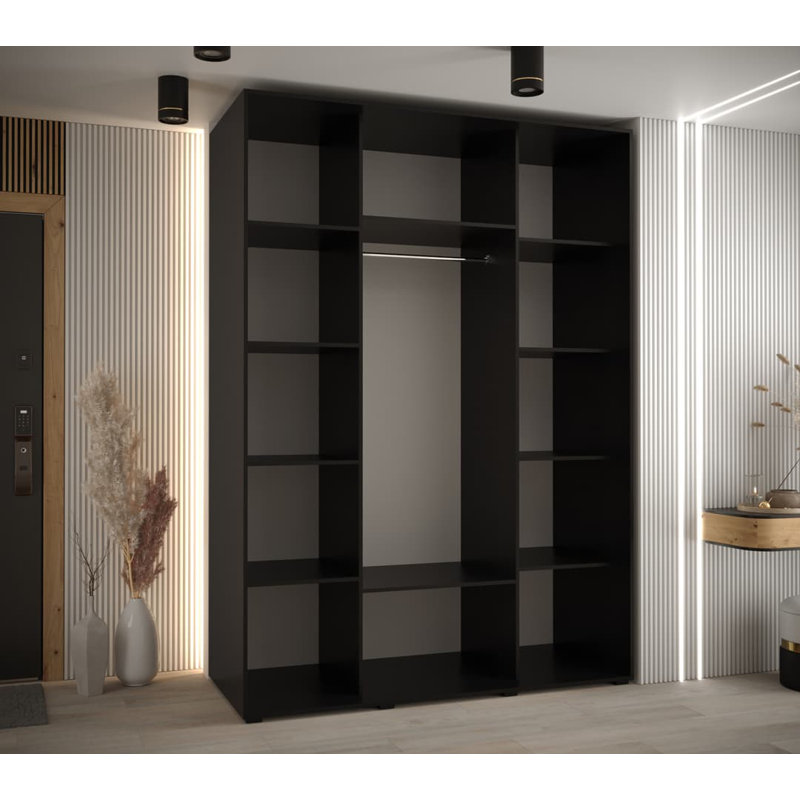 Azavian 3 Door Manufactured Wood Wardrobe, Black