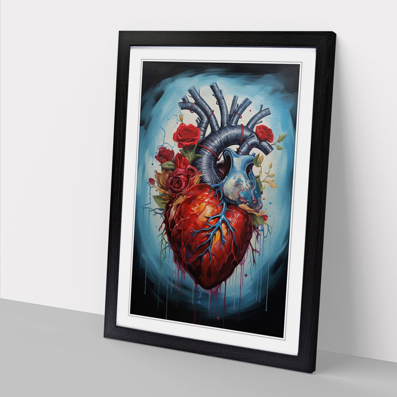 Anatomical Heart Hard Edge Painting - Framed Print, Black Framed, 34cm H x 25cm W