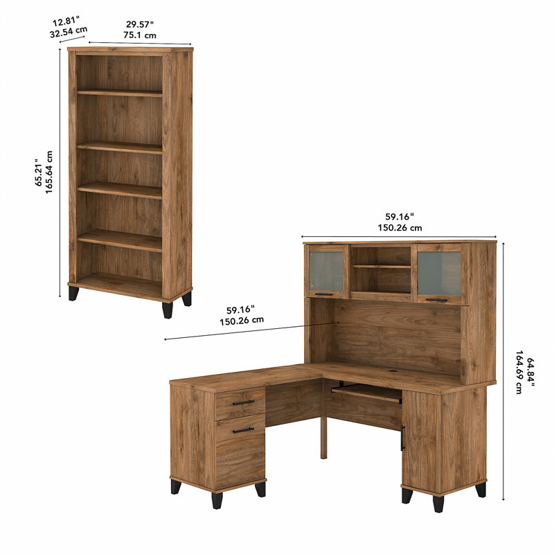 Magomed 3 Piece Computer Desk Office Set, Fresh Walnut