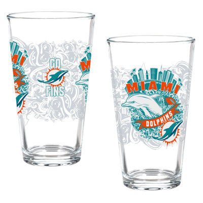 Miami Dolphins Set of 2 16oz Pint Glasses