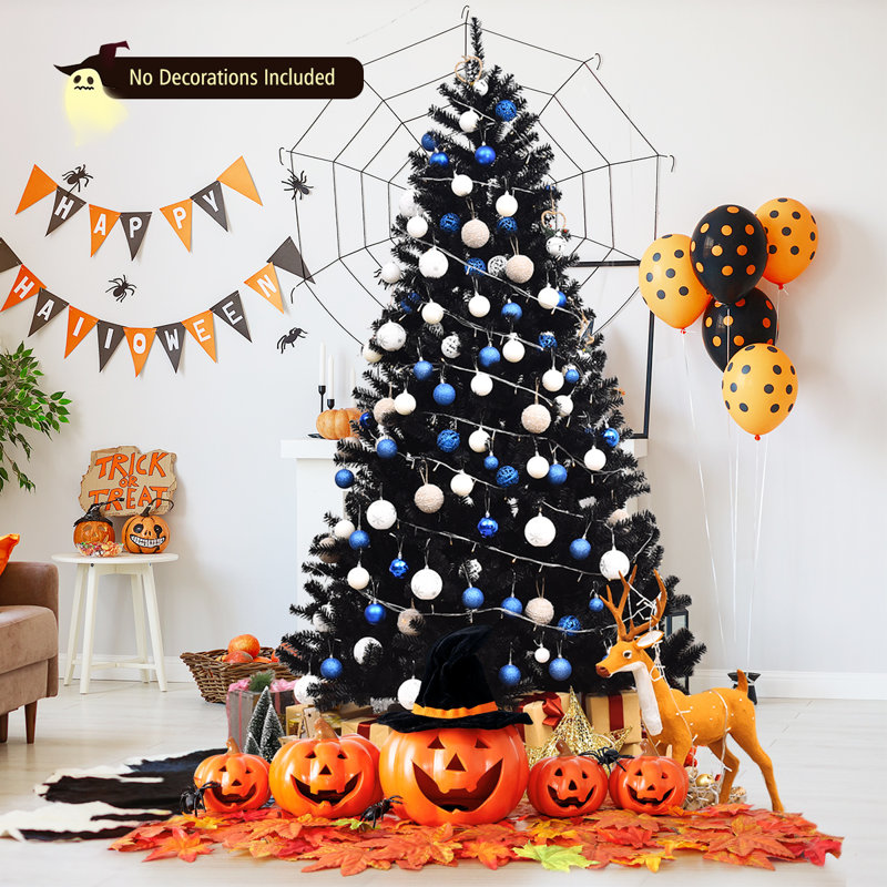 Arbre de Noël noir en épinette artificielle, H 6 pi