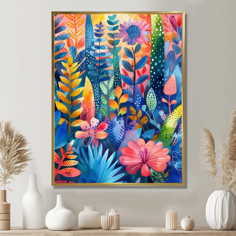 «Blue Pink Palms Desert Paradise III», impression d'art mural palmiers et palmiers, Sans cadre, métal, H 12 po x l 20 po