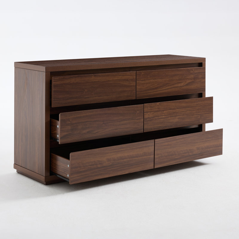 Commode 6 tiroirs Fere, Brun acajou