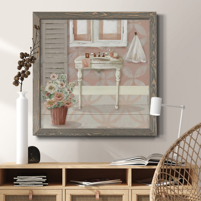 «Blush Springtime Wreath II», reproduction carrée sur toile, H 31,5 po x l 31,5 po x P 1,5 po, Encadré gris