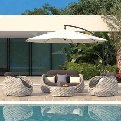 Cocaro 4-Piece Outdoor Rope Weave Patio Sofa Set with Swivel Chairs & Coffee Table in Gray