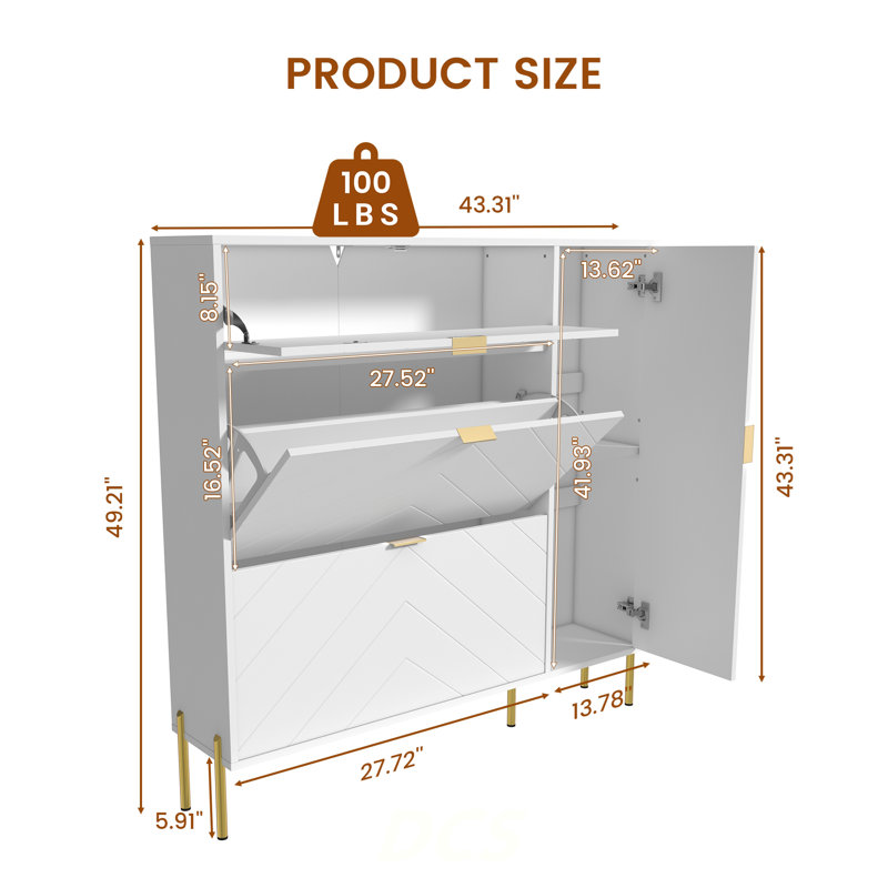 Armoire de rangement en MDF pour chaussures avec tiroirs et tablettes rabattables (blanc), rangement pour chaussures, Blanc