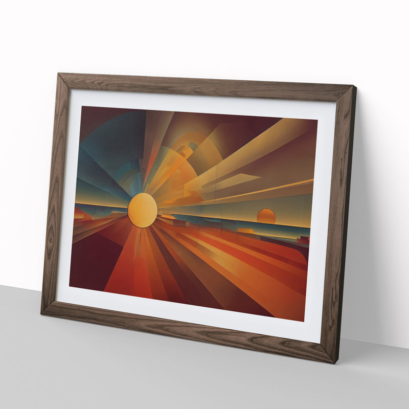 Abstract Sunset Sun Vol.5 - Framed Print, 34cm H x 46cm W x 2cm D, Walnut