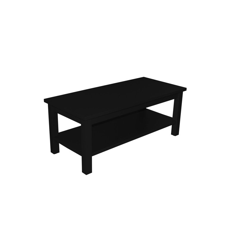 Table basse 4 pieds en bois massif avec rangement Aneurin, Peinture noire