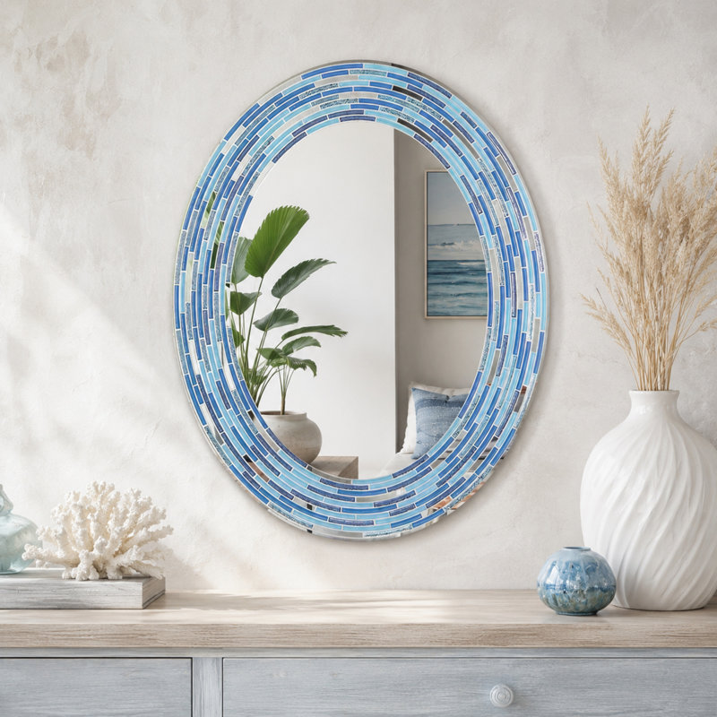 Ashong Mirror, 29" x 23", Oval, Aqua/Blue