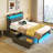 Bed with Headboard and Power Outlets, Upholstered bed with 4 Drawers and RGB LED Lights-1982295134-1982295135