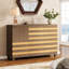 Buffet Hand de 55 po avec 2 tiroirs et 3 portes, rangement polyvalent pour la cuisine du vestibule, console de bar, tablettes réglables, fonction de bout, capacité de 200 livres, finition jaune brun, buffet naturel