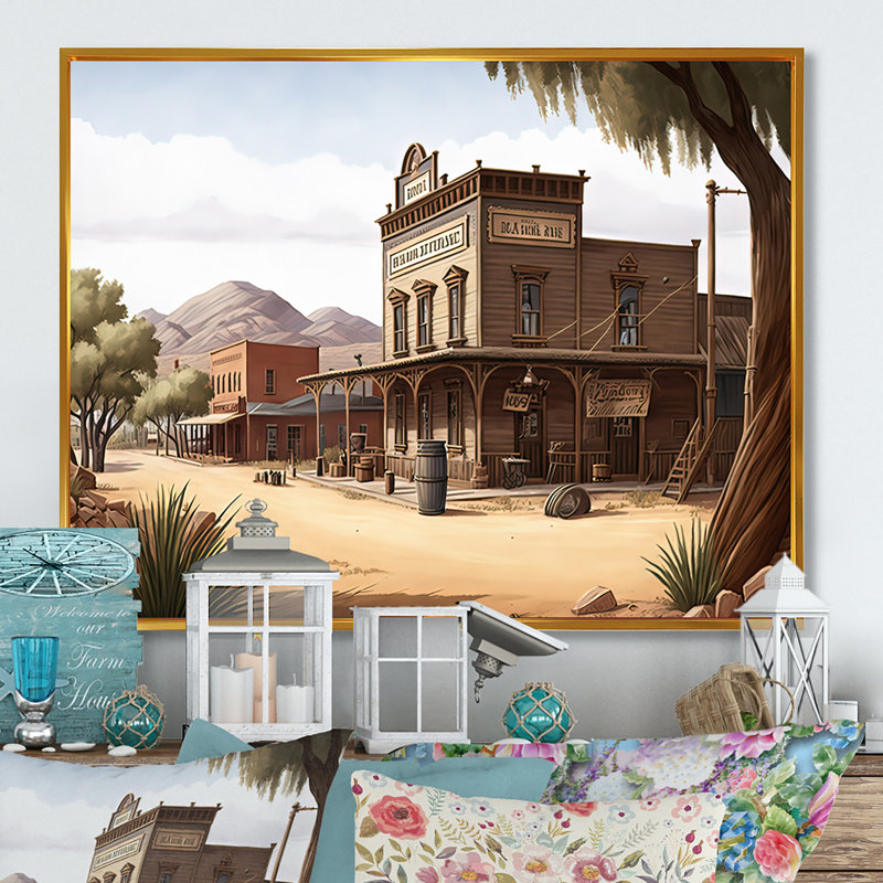 Petite ville en Arizona V - Impression sur toile, H 30 po x l 40 po x P 1,5 po, Cadre flottant doré