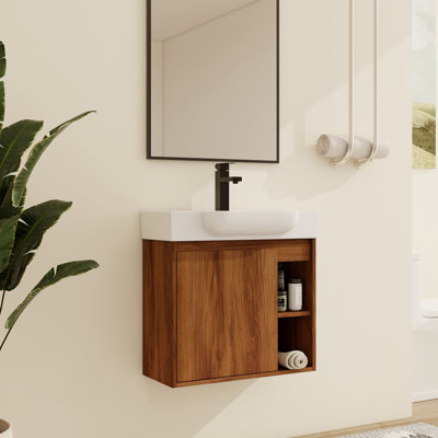Meuble-lavabo simple Marnar 24 po avec comptoir en céramique, meuble-lavabo mural avec lavabo en céramique