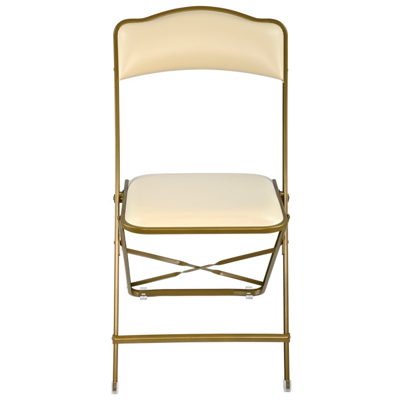 Seated In Style Fritz Style Folding Chair With Vinyl Padded Seats, Gold  White, Elegant Comfortable Seating Beige