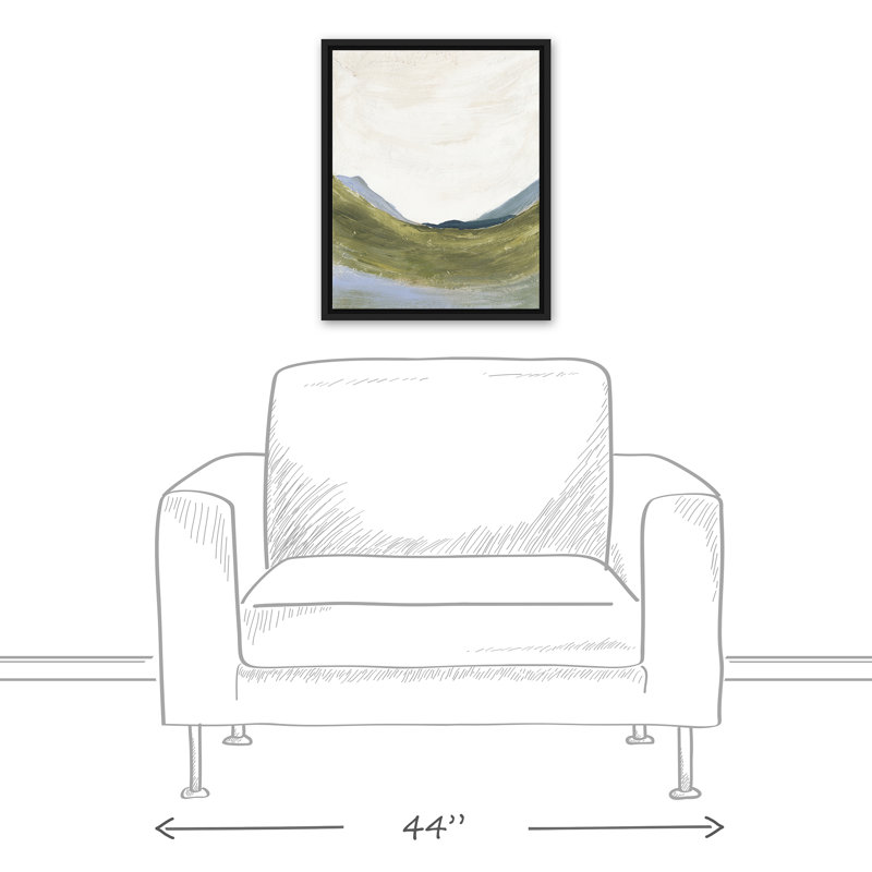 Paysage abstrait vert - peinture sur toile, Toile à cadre flottant noir, H 21,75 po x l 17,75 po x P 1,75 po