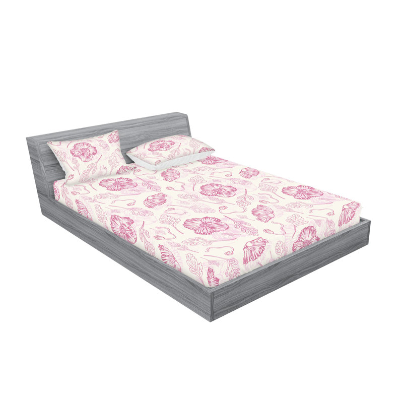 Drap-housse et taie décorative Ambesonne Boho Poppy neutre blanc cassé pâle