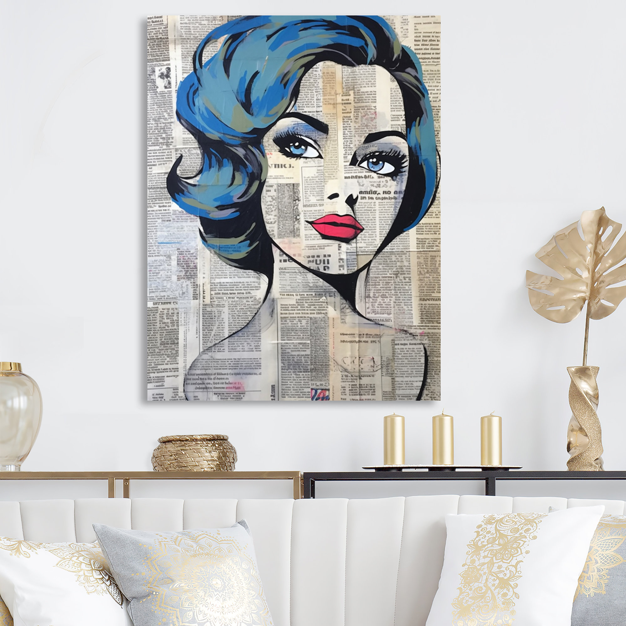 Female Newspaper Portrait I - Fashion Woman Metal Wall Art Wildon Home Size: 20 H x 12 W x 1 D