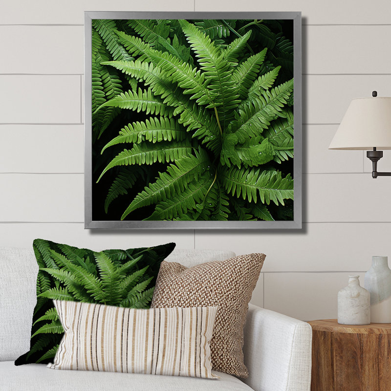 «Green Fern Forest Beauty I - Ferns», art mural, H 30 po x l 30 po x P 1,5 po, Cadre simple argenté