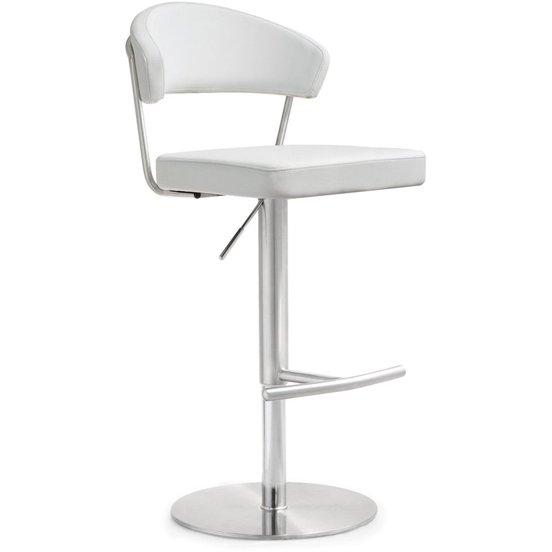 Upholstered Counter Stool with Metal Frame, White/Silver