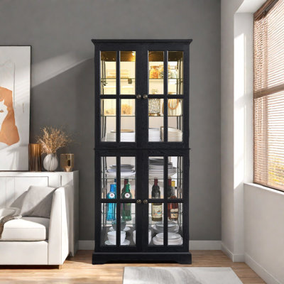 Antique Display Cabinet With 4 Glass Doors, Adjustable Shelves, Metal Embossed Handles And Integrated Lighting by Winston Porter