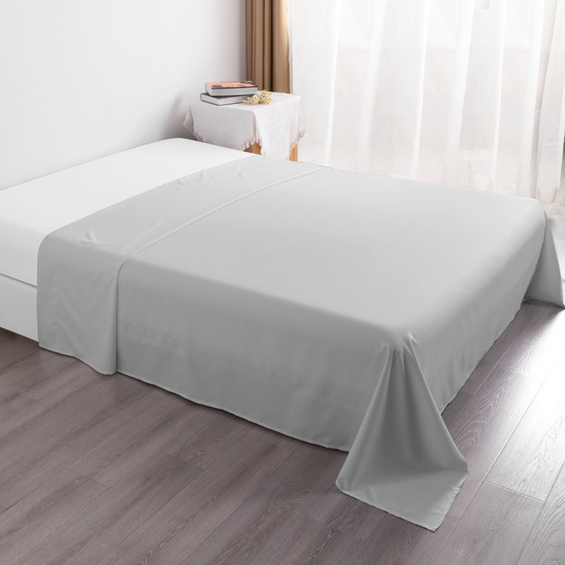 Drap plat en microfibre , Gris clair, Drap plat pour lit simple