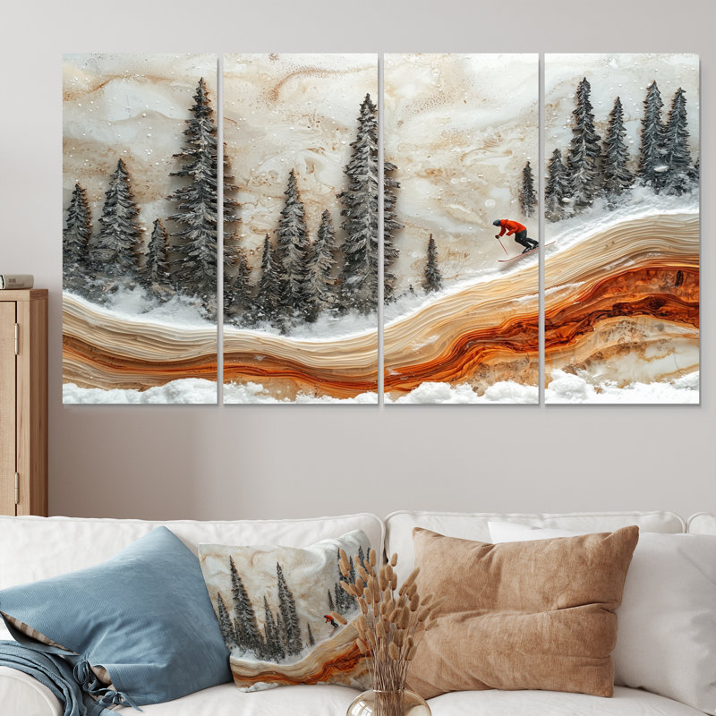 «Crystal Skiing in a Winter Landscape I», art mural sur toile - art mural moderne sur toile, H 28 po x l 48 po, 4