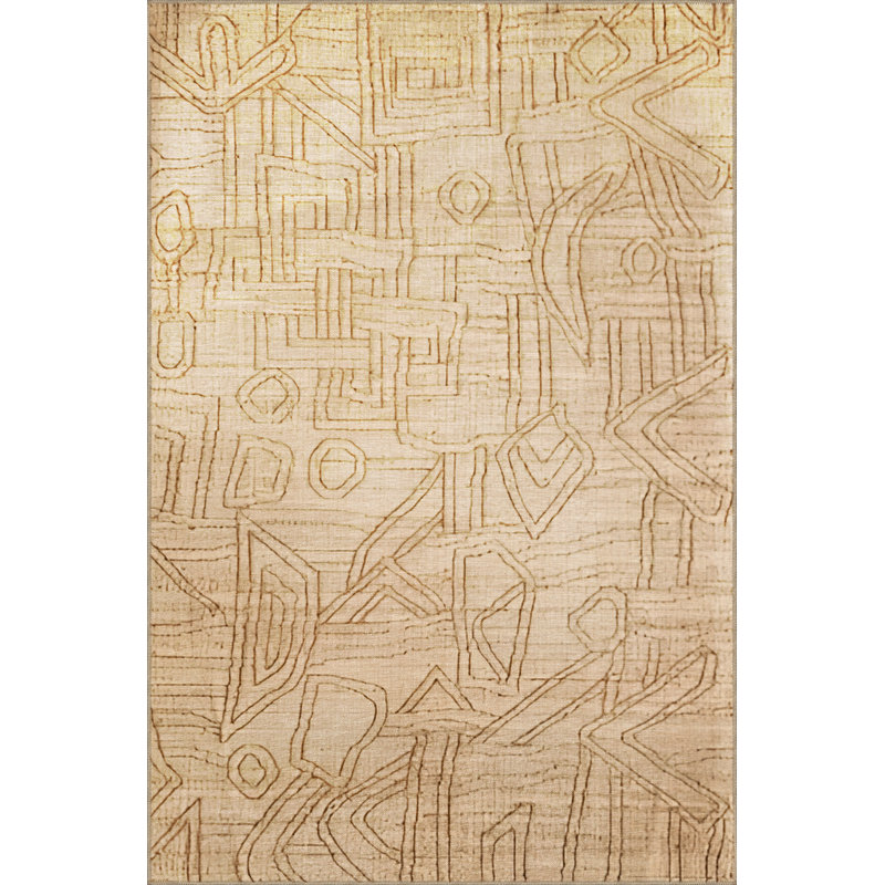 Tapis décoratif moderne à motif géométrique beige à rayures mélangées, Rectangle 4 pi 11,06 po x 9 pi 10,11 po