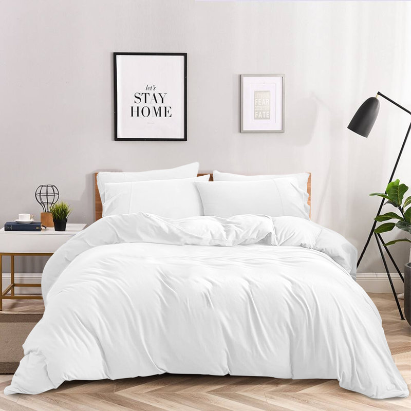 Anicia Super Soft 250 TC Microfibre Reversible Plain Duvet Cover Set, White, Kingsize Duvet Cover + 2 Pillowcases