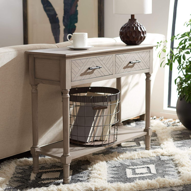 Console à 2 tiroirs avec motif sculpté à chevrons et tablette ouverte