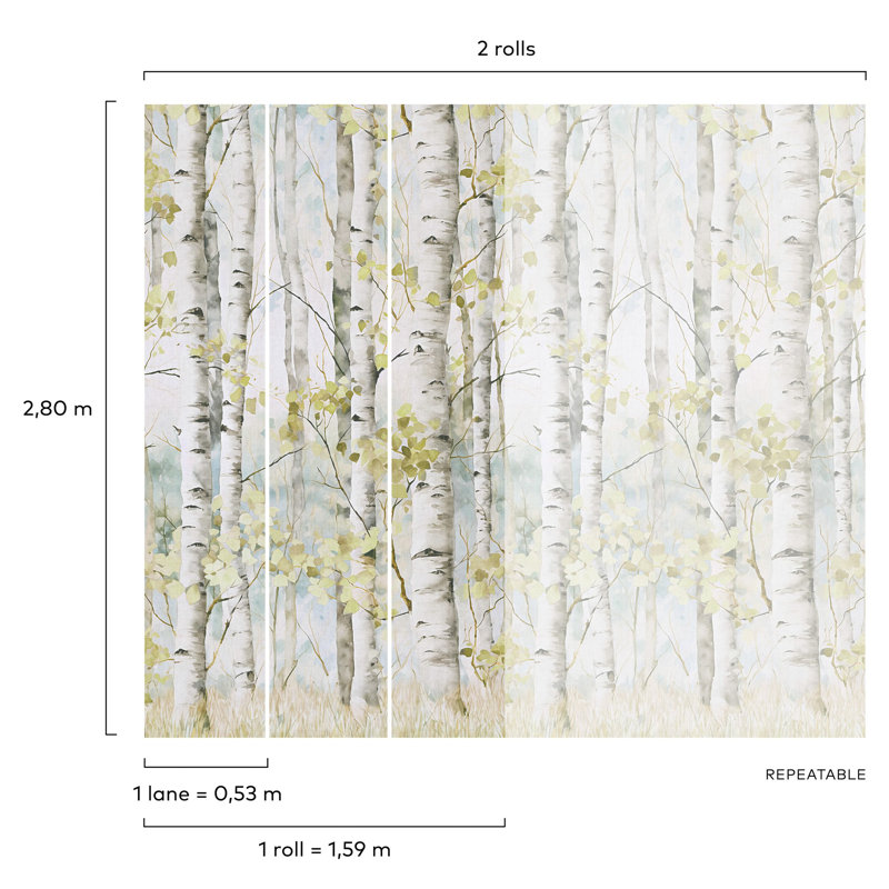 Orom II Collection Wooded Trees 62.5-inches wide x 9.18-feet high 3-panel Wall Mural